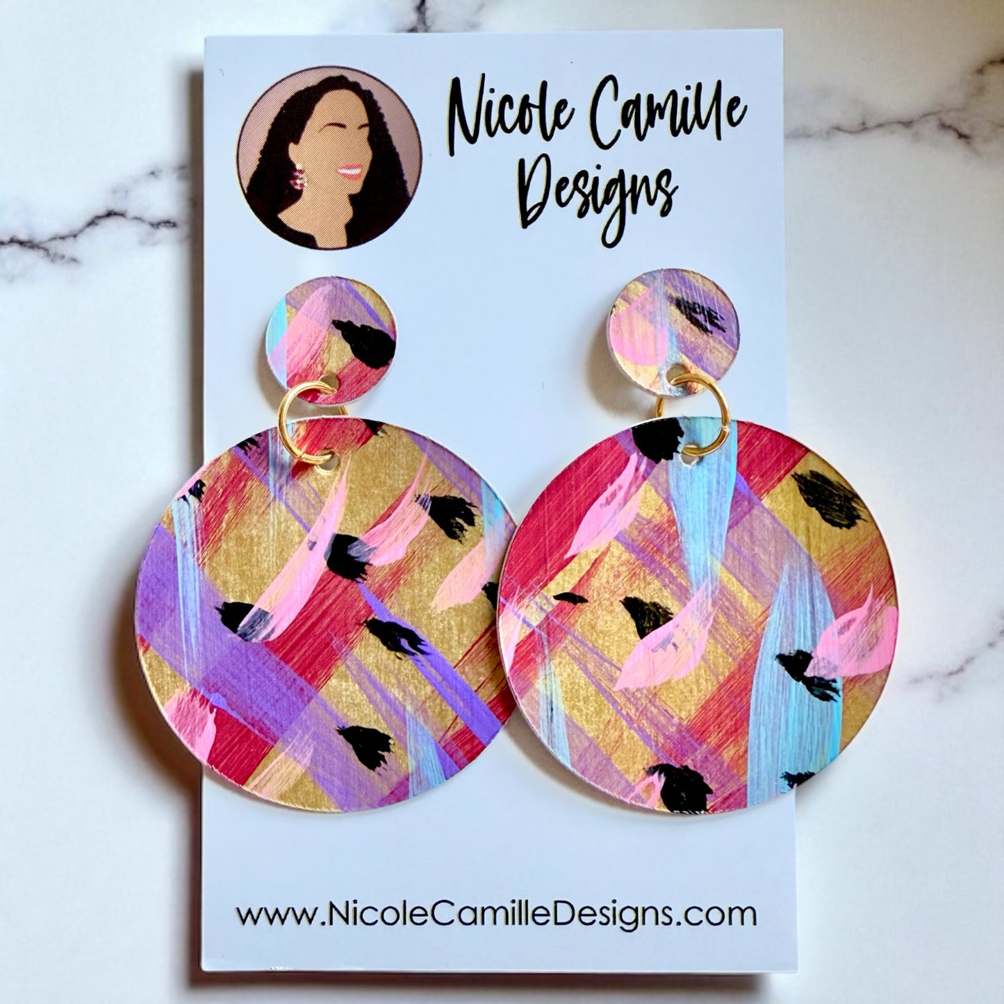 Gold Colorful Abstract Disc Paper Earrings