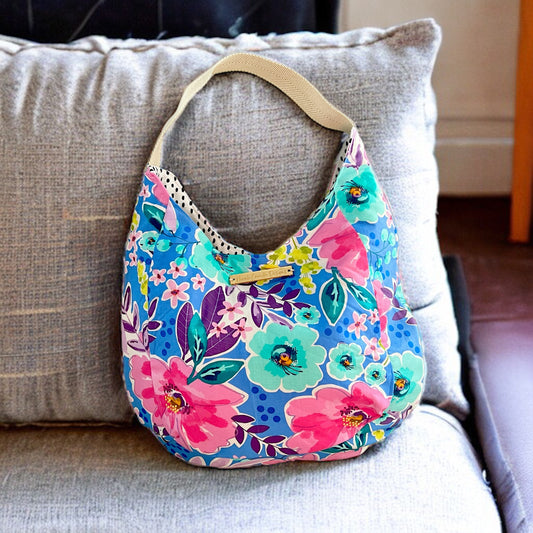 Blue & Colorful Floral Print Shoulder Bag