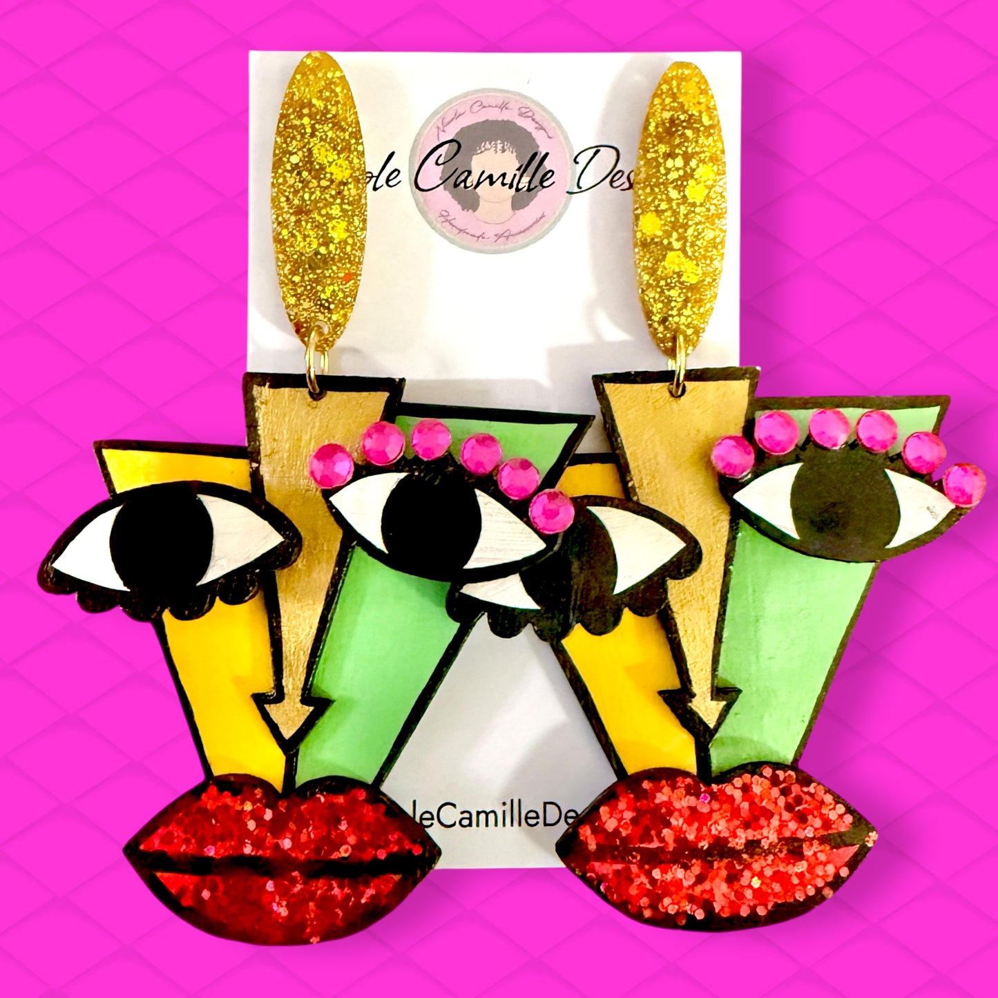 Yellow & Lime Cubist 3D Wood Earrings