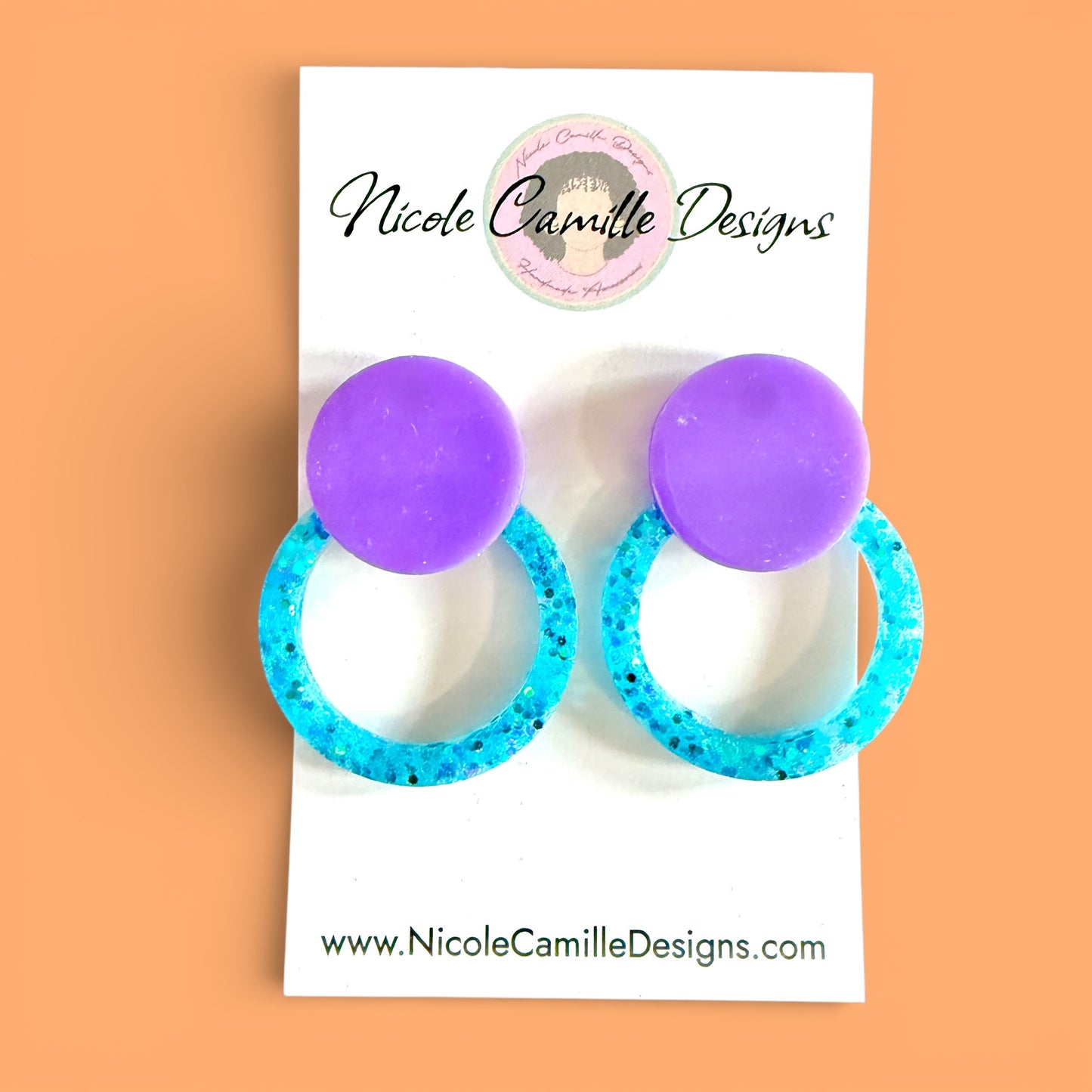 Purple & Aqua Glitter Resin Earrings