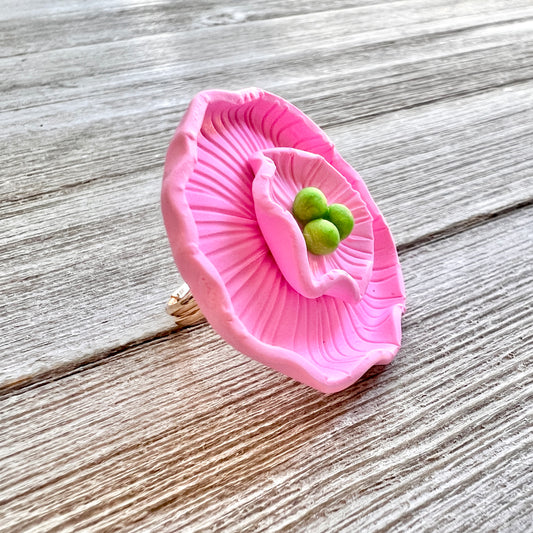 Pink Large Flower Clay Ring