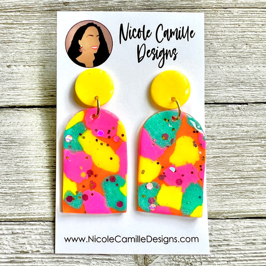 Colorful Mix Glittery Long Arch Clay Earrings