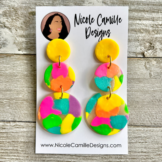 Colorful Patchwork 3-Disc Clay Earrings