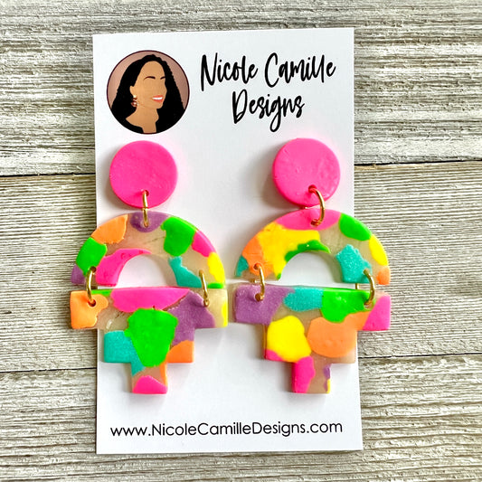 Colorful Patchwork "Tulum" Clay Earrings