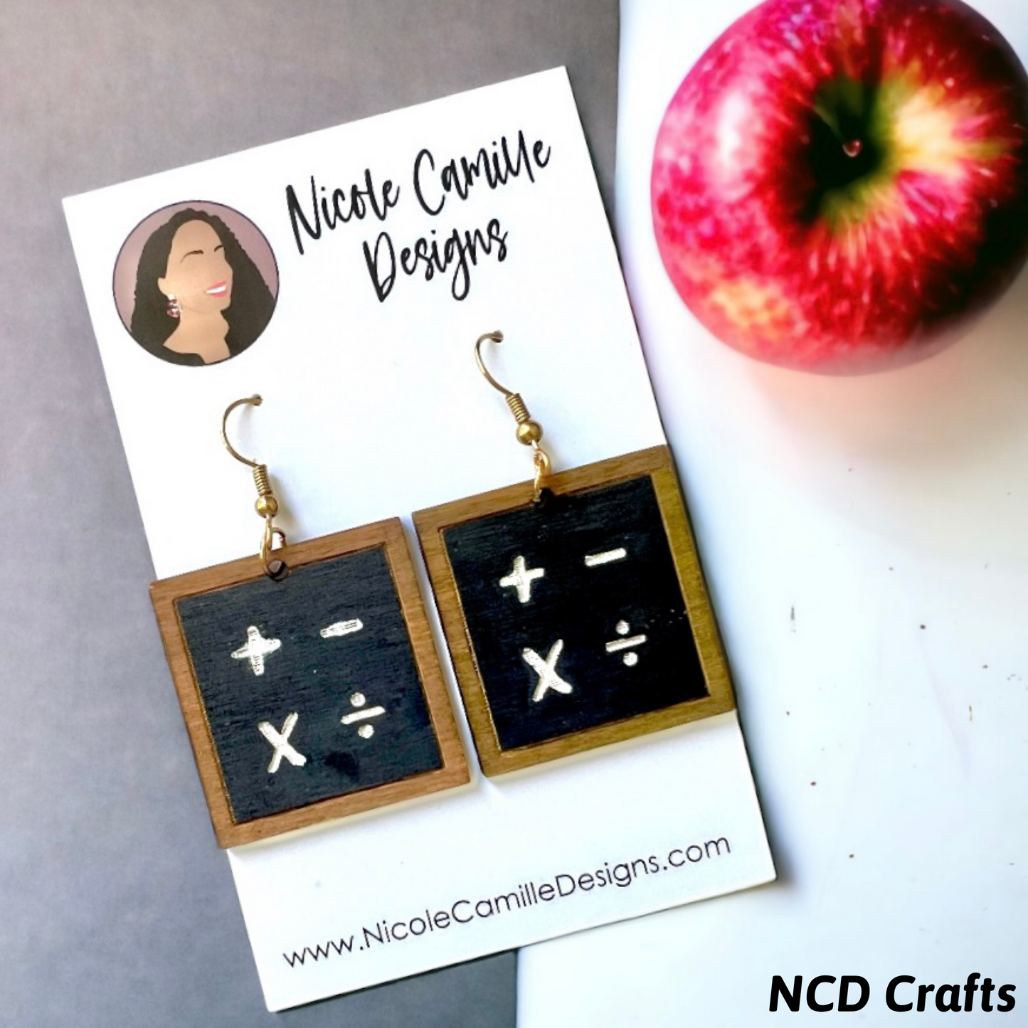 Math Blackboard Wood Earrings