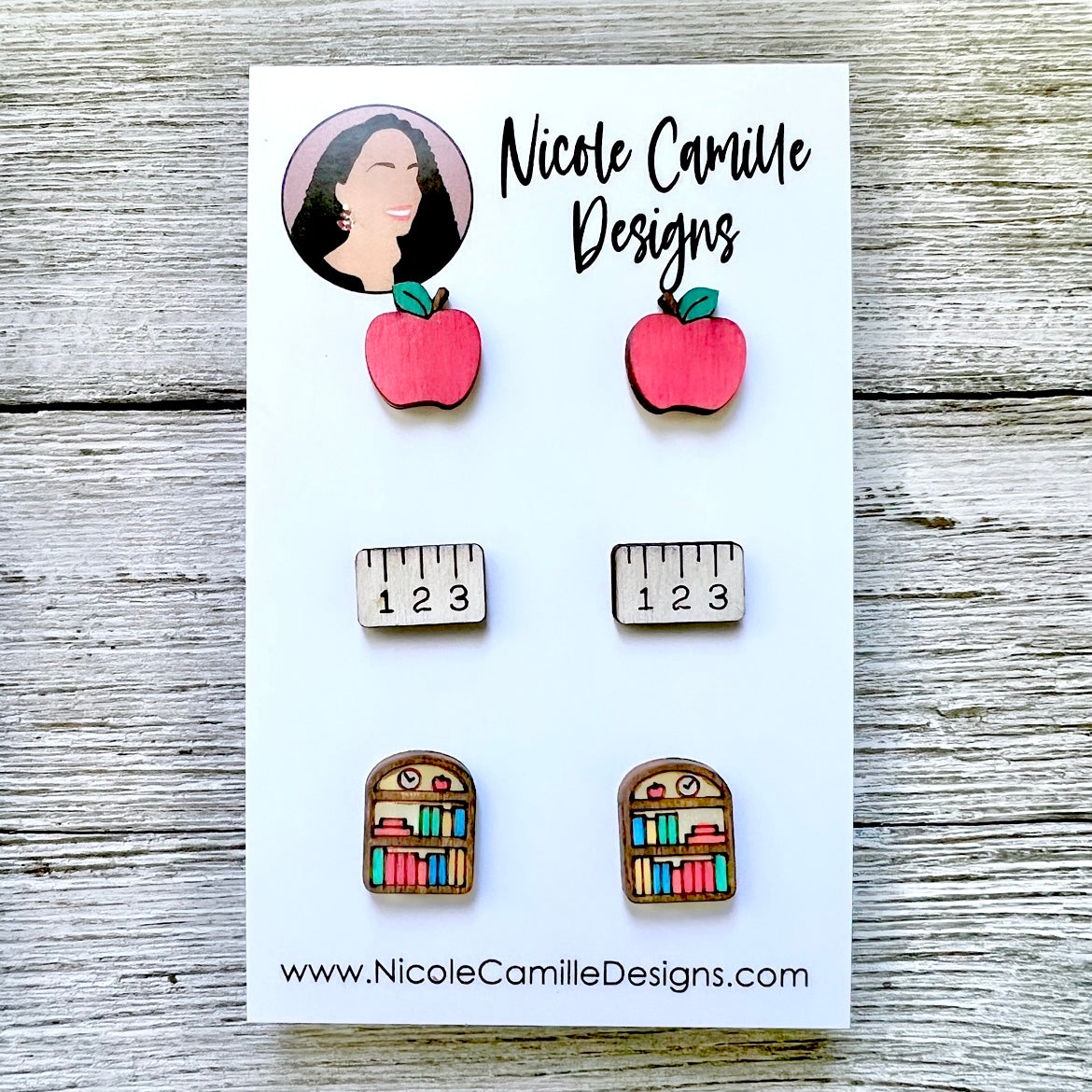 Back to School Studs Wood Earrings