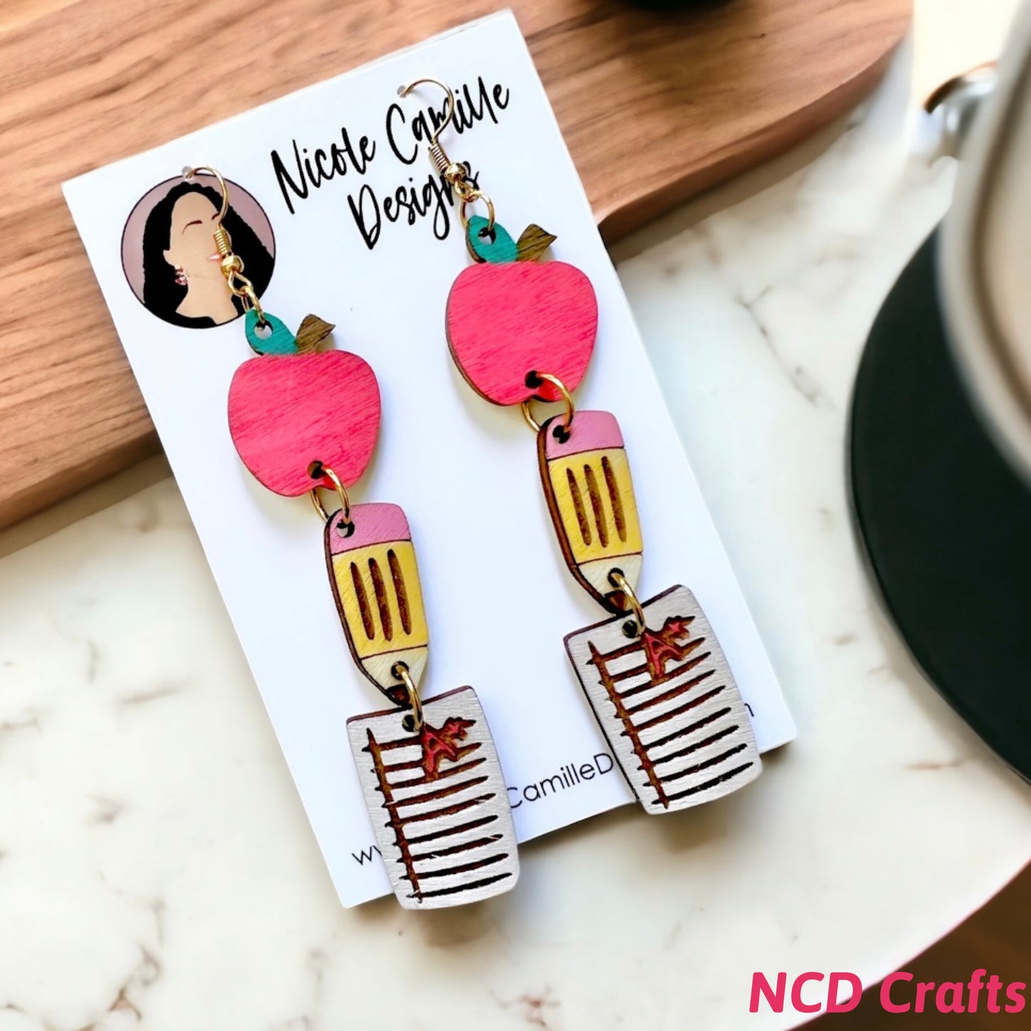Back to School Wood Earrings