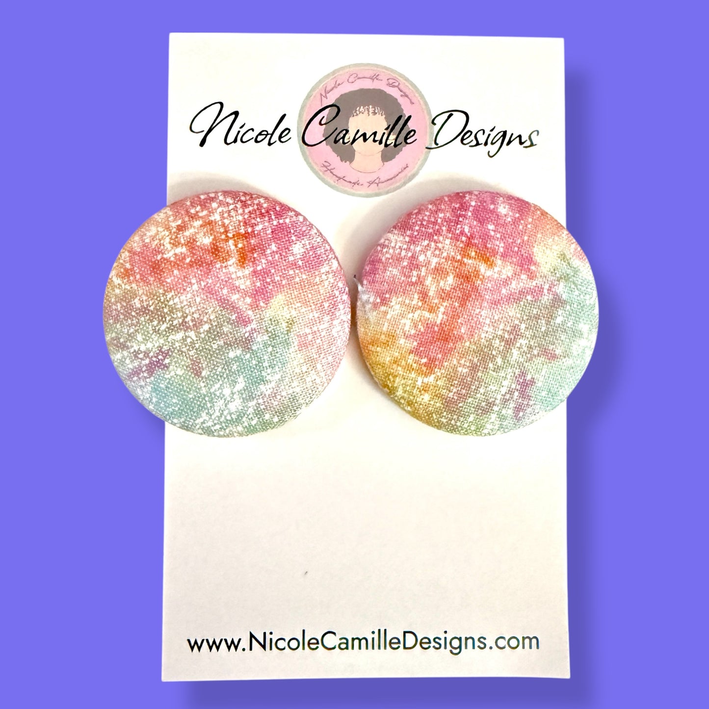 Tie Dye Fabric Button Earrings