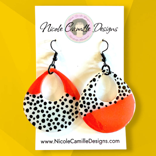 Coral Abstract Teardrop Resin Earrings