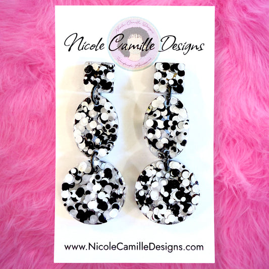 B/W Glitter Geometric Resin Earrings