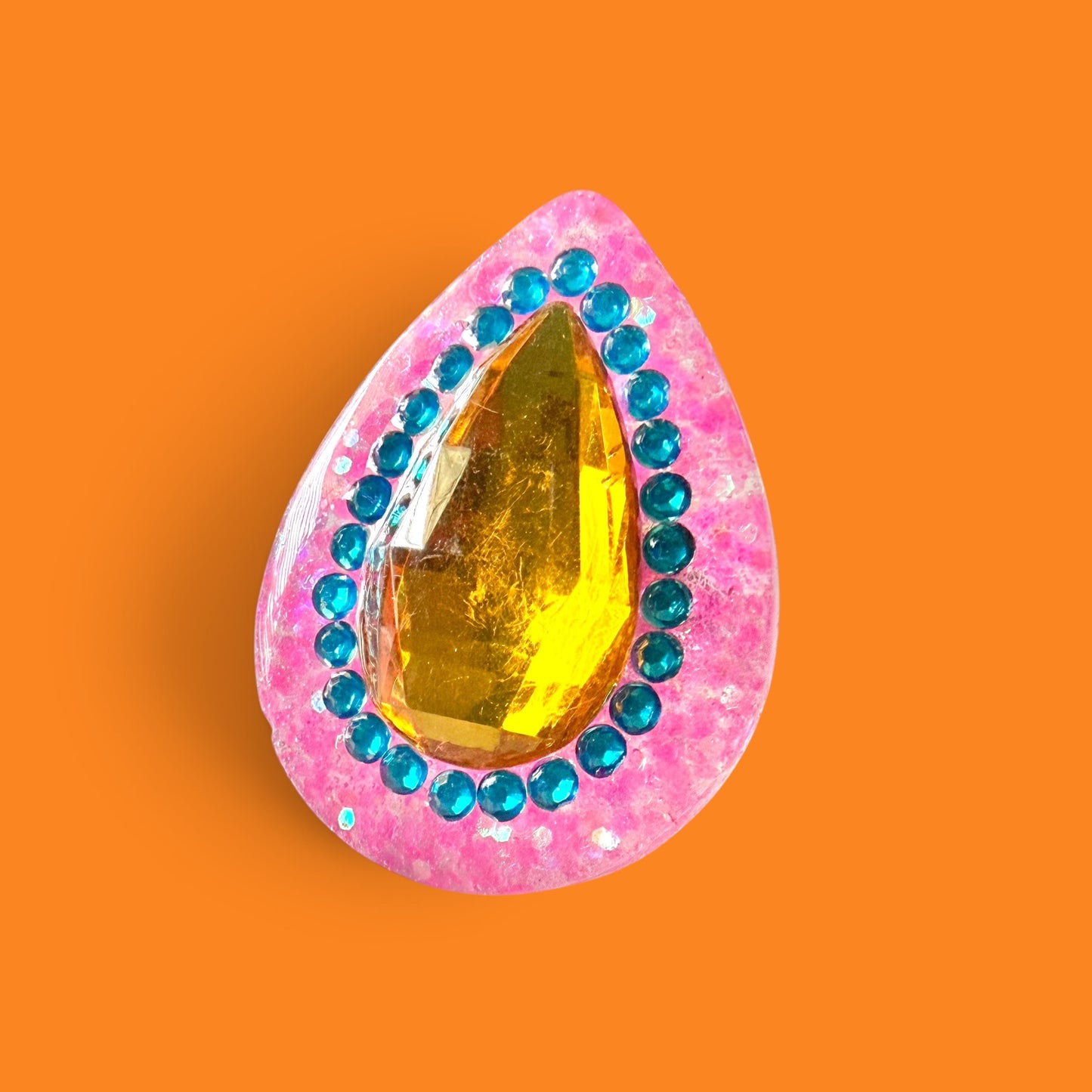 Pink Glitter Teardrop Resin Ring