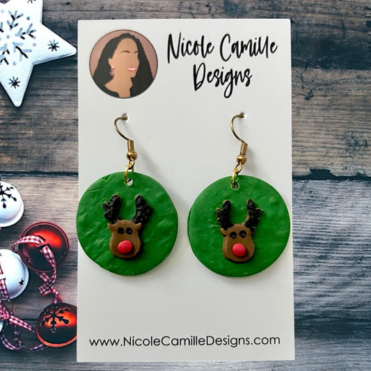 Green Rudolph Clay Earrings