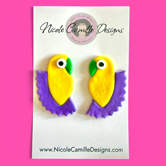 Yellow Parrot Clay Earrings