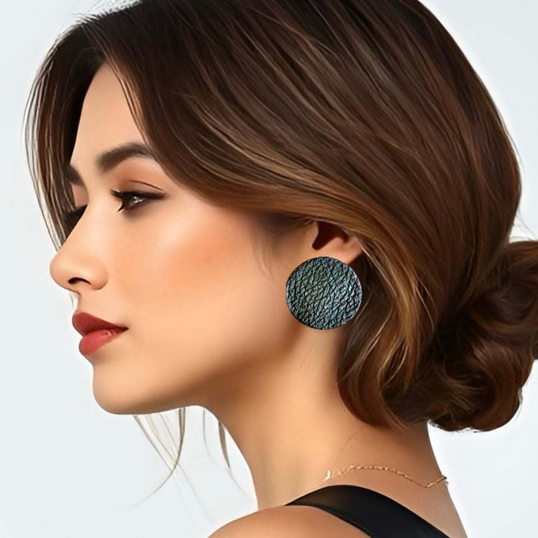 Black Leather Jumbo Studs Clay Earrings