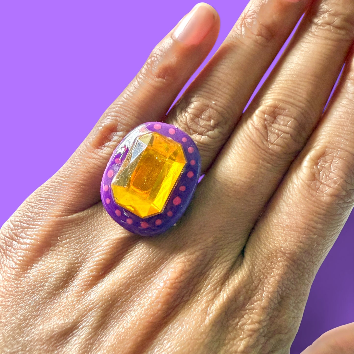 Purple Jeweled Clay Adjustable Ring 2