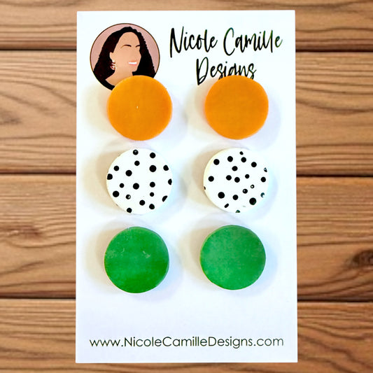 Green & Orange Studs Clay Earrings