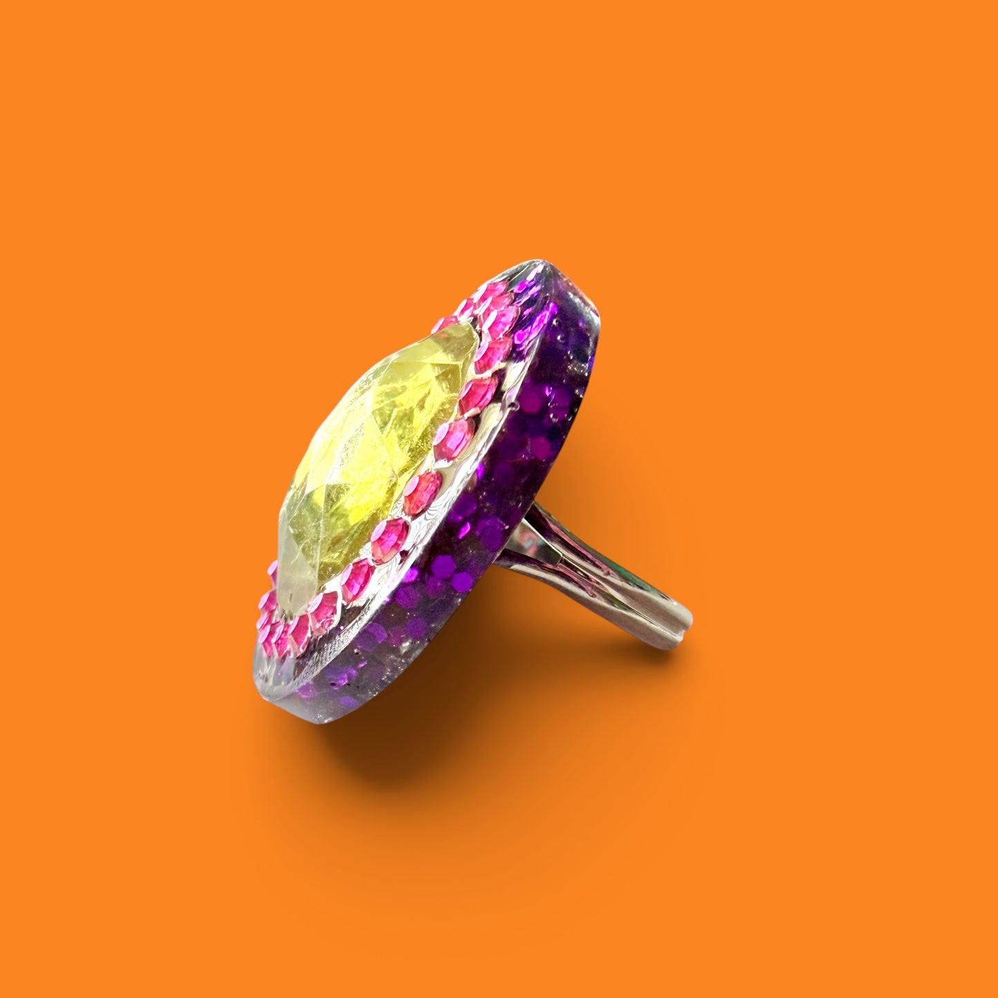 Purple Glitter Round Resin Ring 2
