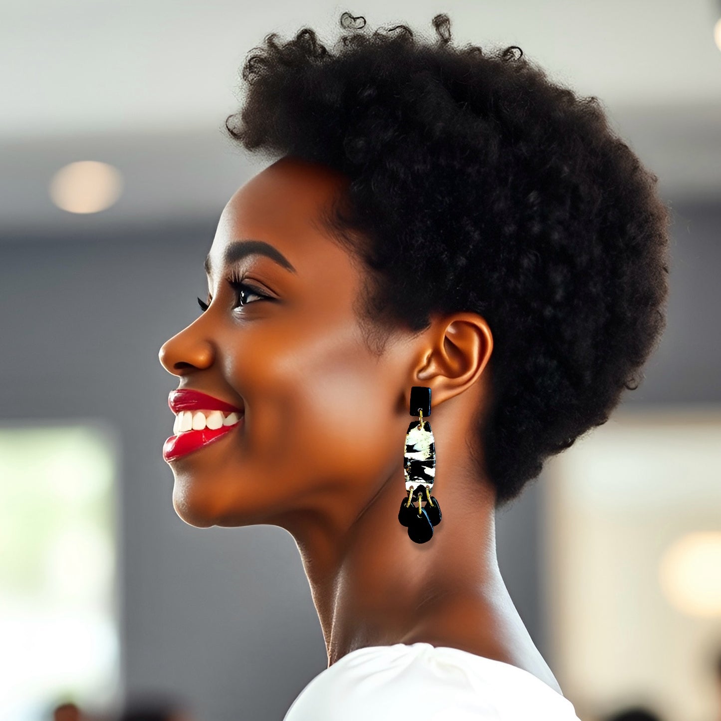 B&W Skinny Dangles Clay Earrings