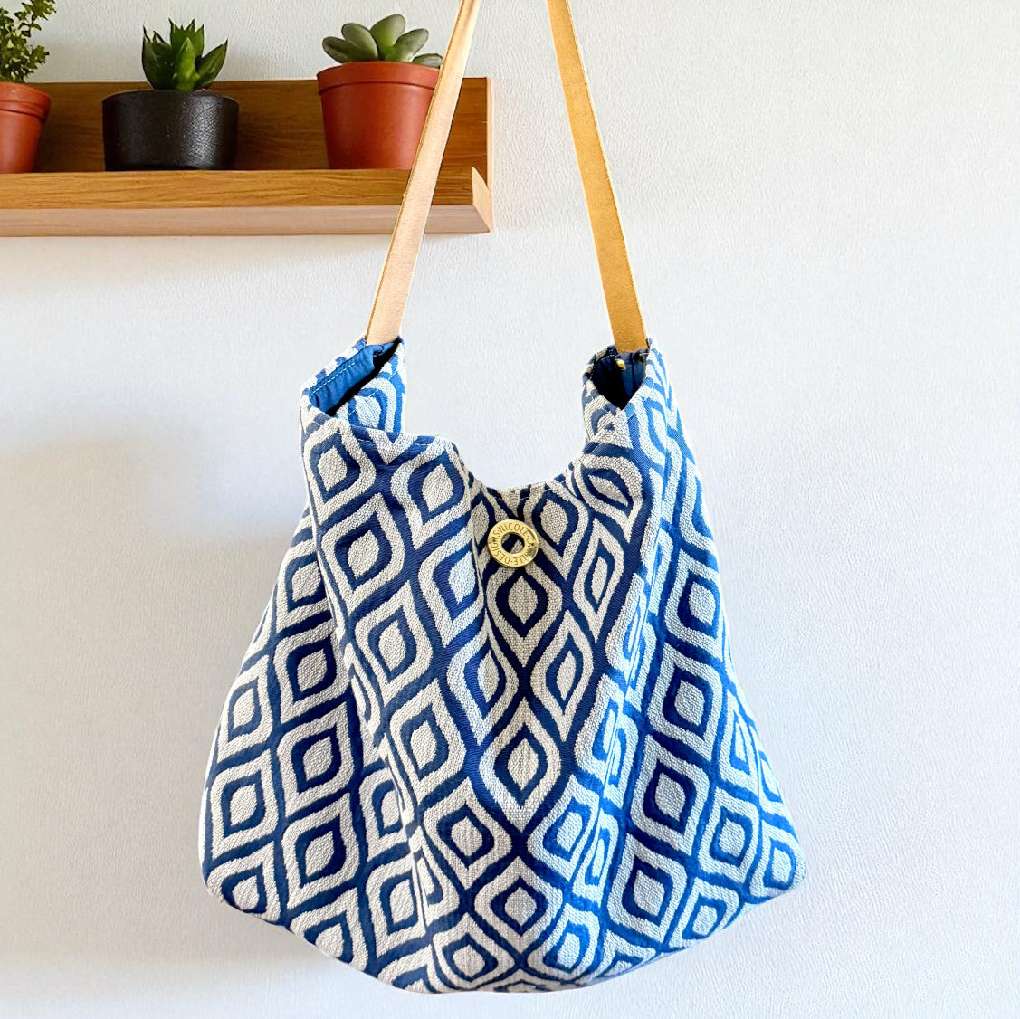 Navy & Taupe Print Hobo Bag