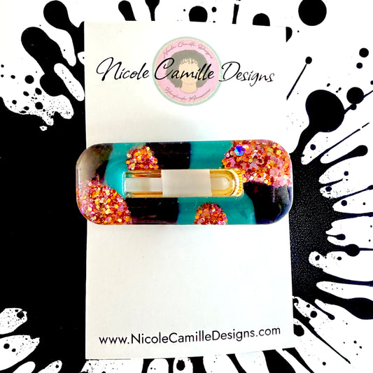 Teal & Navy Mix Glittery Resin Hairclip 1