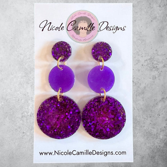 Purple Glitter 3-Disc Resin Earrings