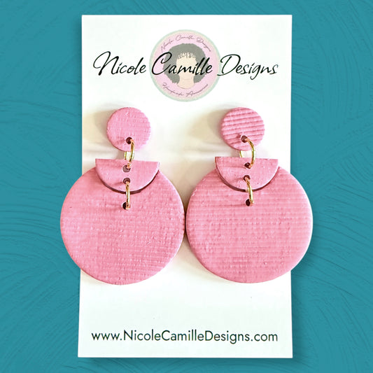 Pink Textured Large Geometric Clay Earrings