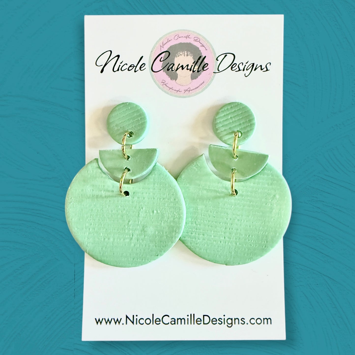 Mint Textured Large Geometric Clay Earrings