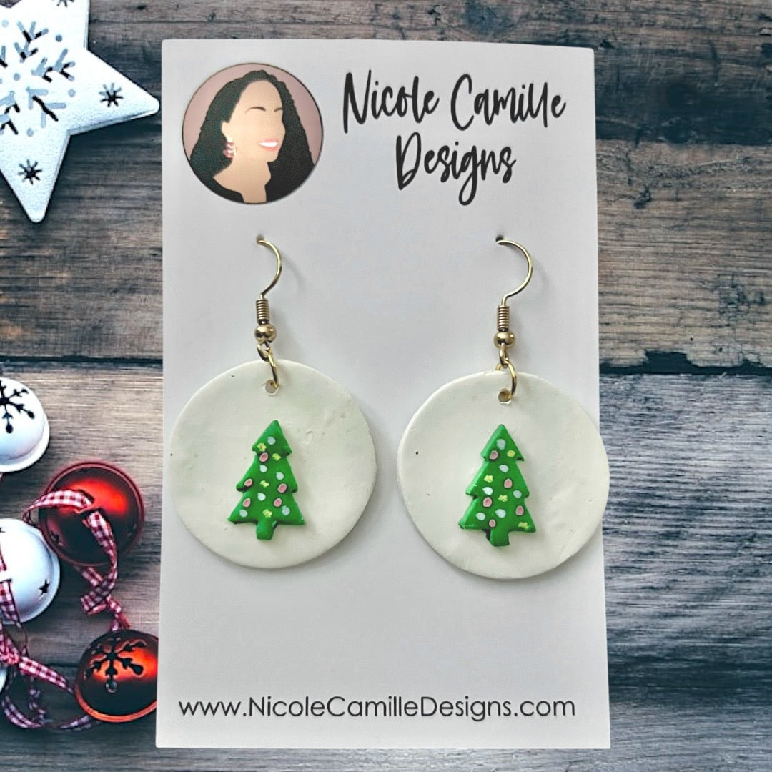 White Xmas Tree Clay Earrings