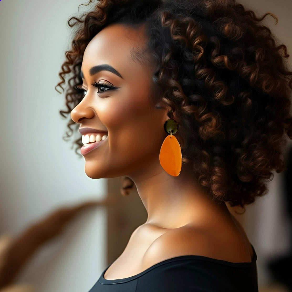 Orange & Black Organic Clay Earrings