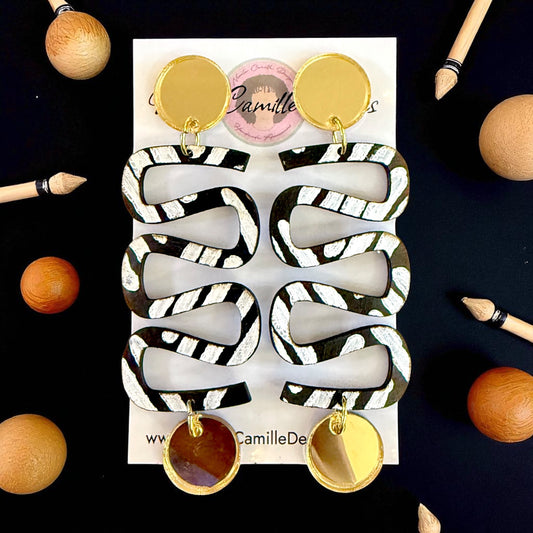 Mudcloth Print Wood Earrings 1