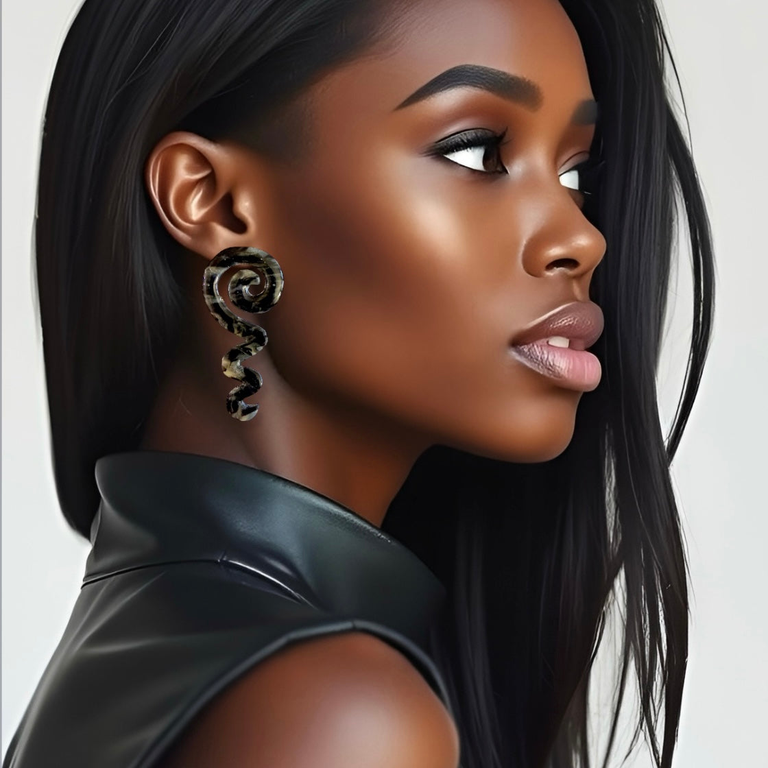 Black Marble Spiral Squiggle Clay Earrings