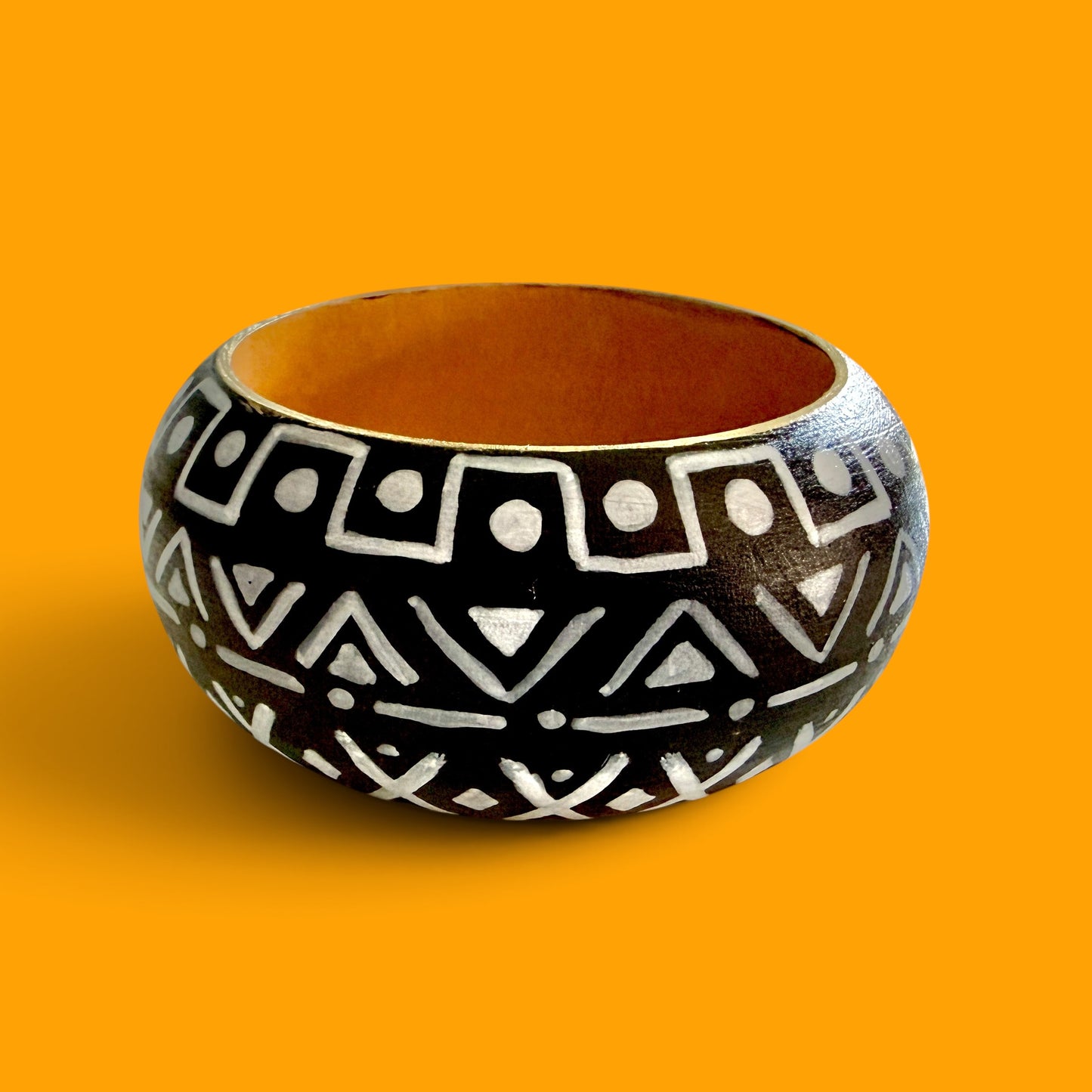 Black Mudcloth Jumbo Wood Bangle Bracelet