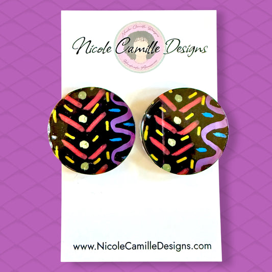 Colorful Tribal Print Large Studs Acrylic Earrings
