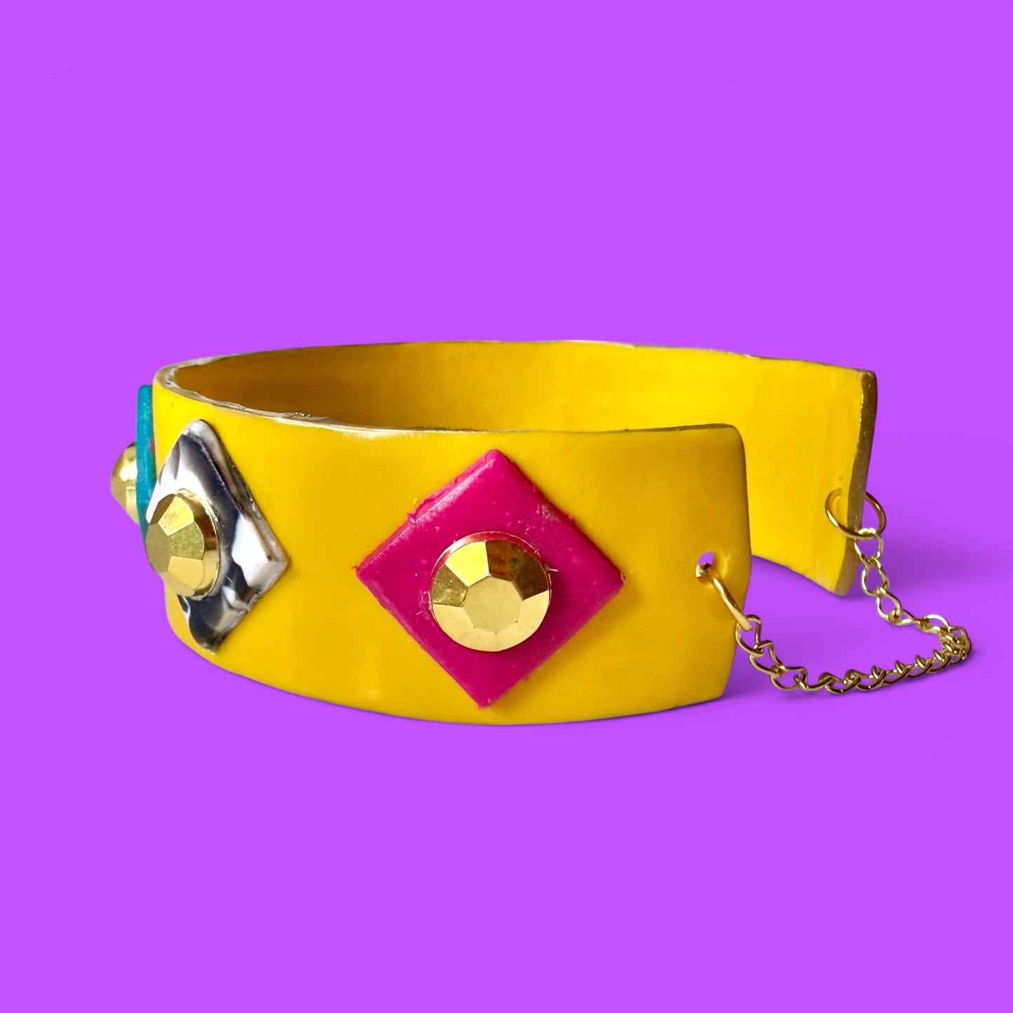 Yellow Jeweled Clay Cuff Bracelet