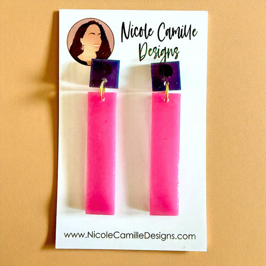Hot Pink & Navy Skinny Resin Earrings