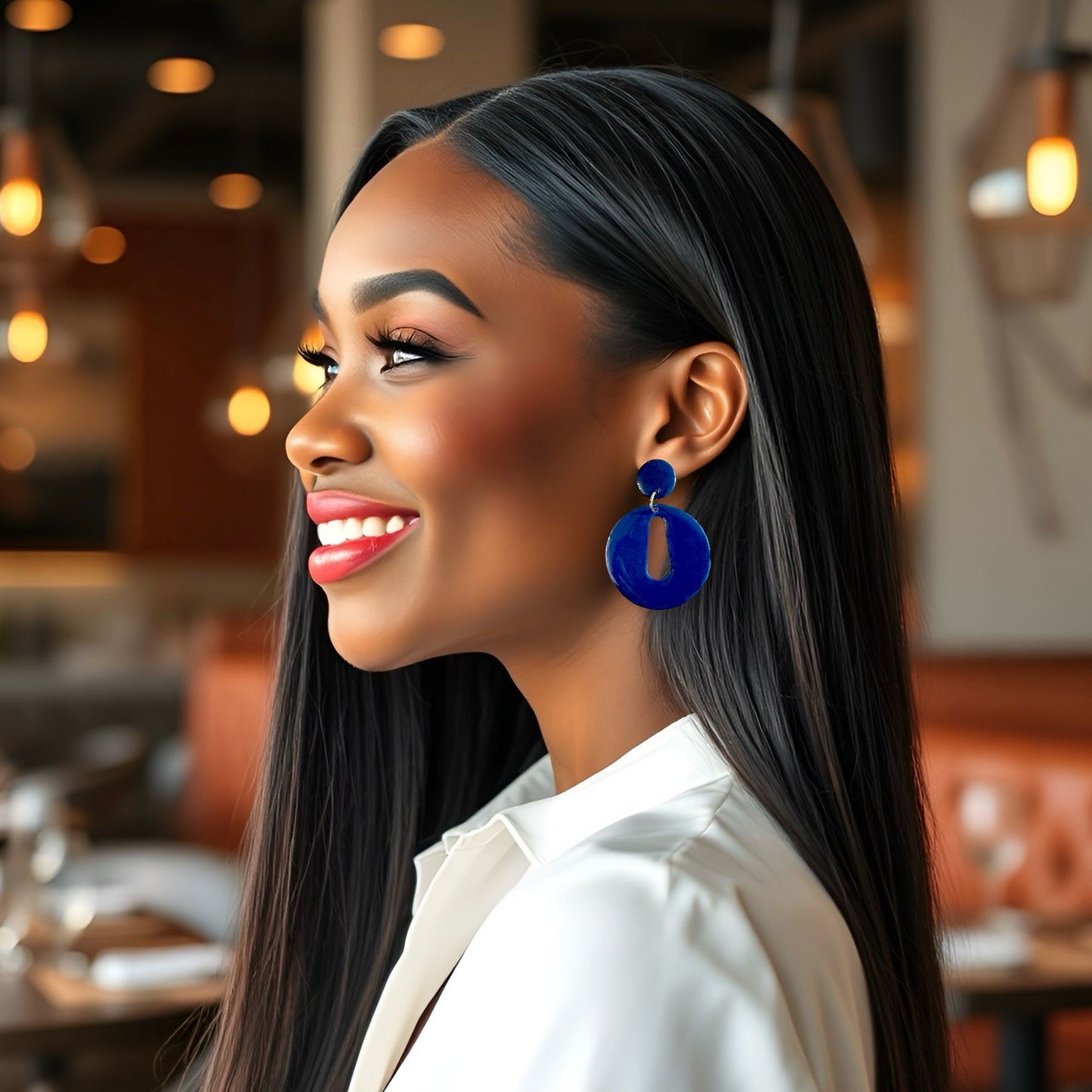 Navy Round Cutout Clay Earrings