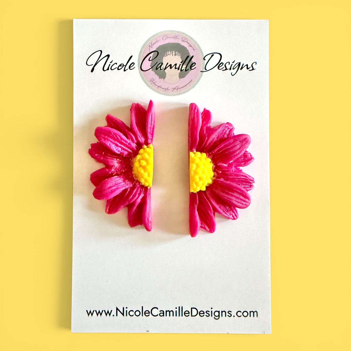 Fuschia Half Flower Clay Earrings