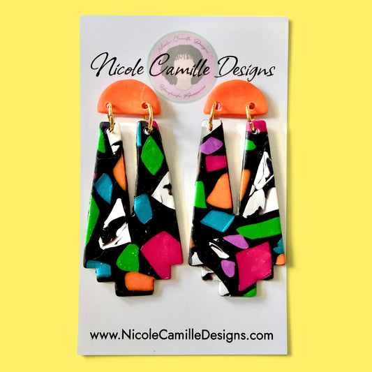 Black & Multicolor Aztec Clay Earrings
