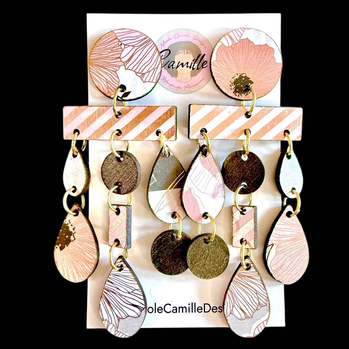 Rose Gold Mixed Print “Morocco” Wood Earrings