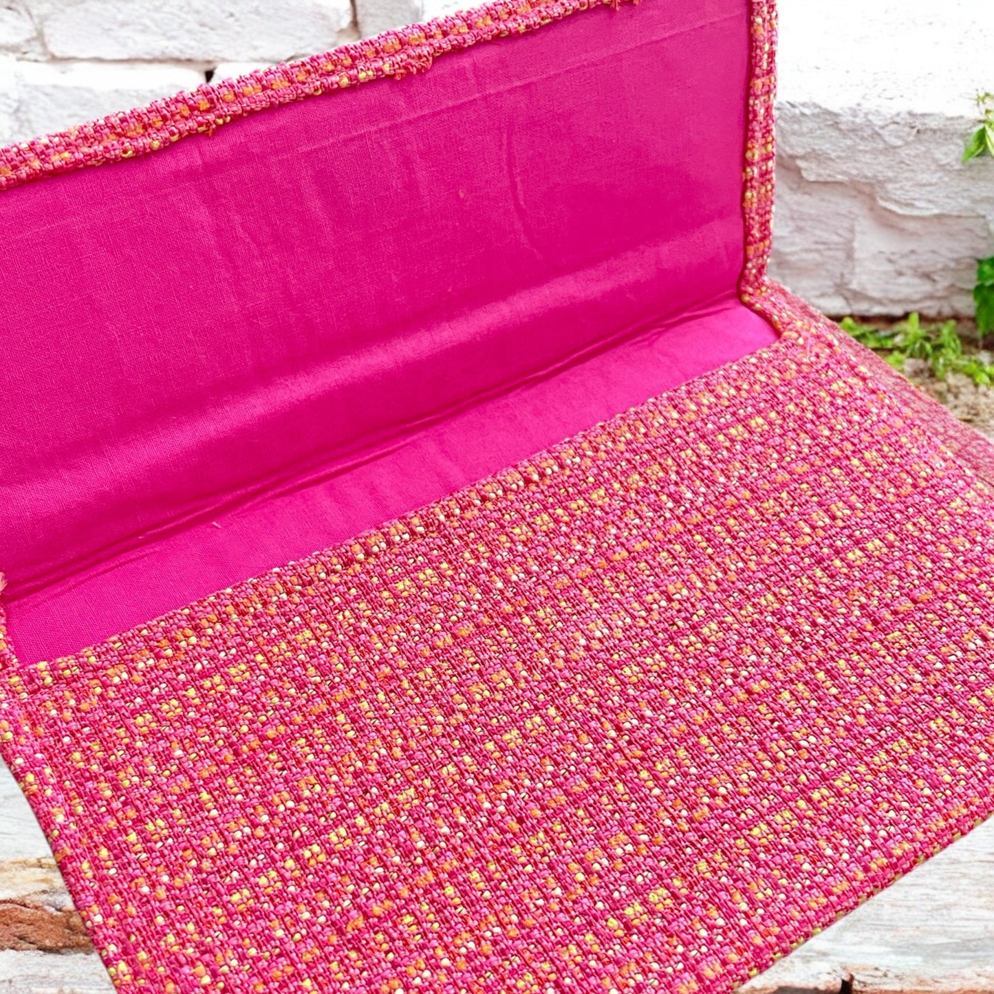 Pink Woven Cloth Clutch