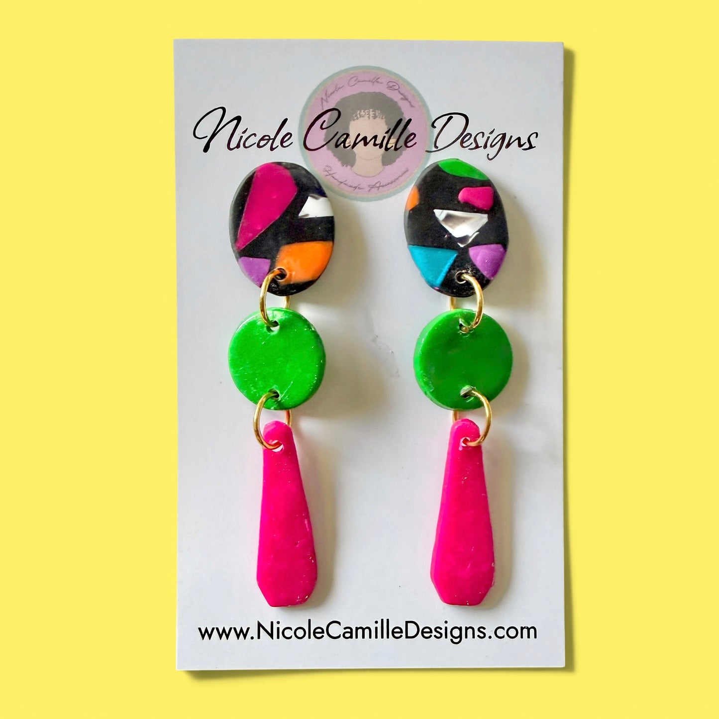 Black & Multicolor Skinny Dangle Clay Earrings