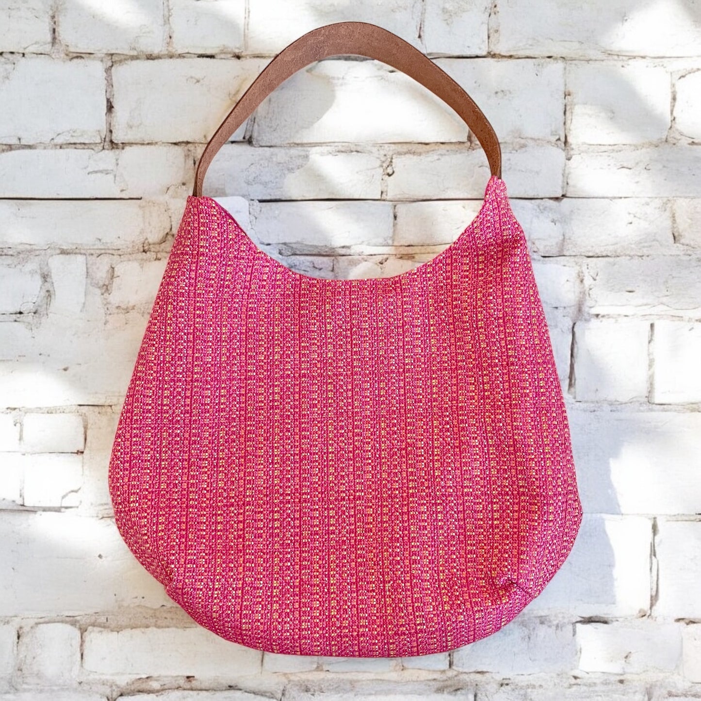 Pink Woven Cloth Shoulder Bag