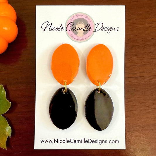 Orange & Black Organic Ovals Clay Earrings