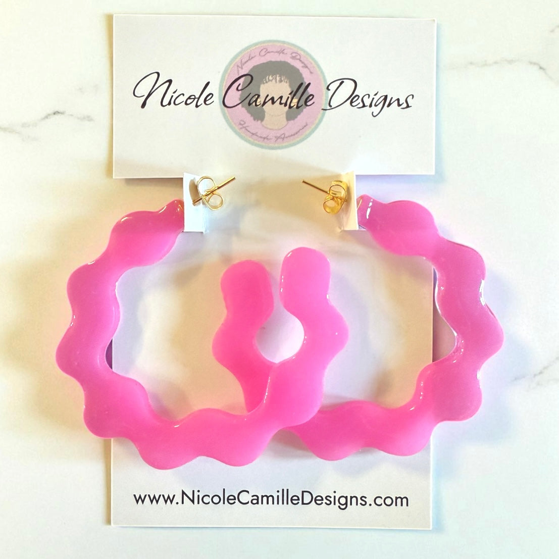Pink Wavy Hoop Resin Earrings