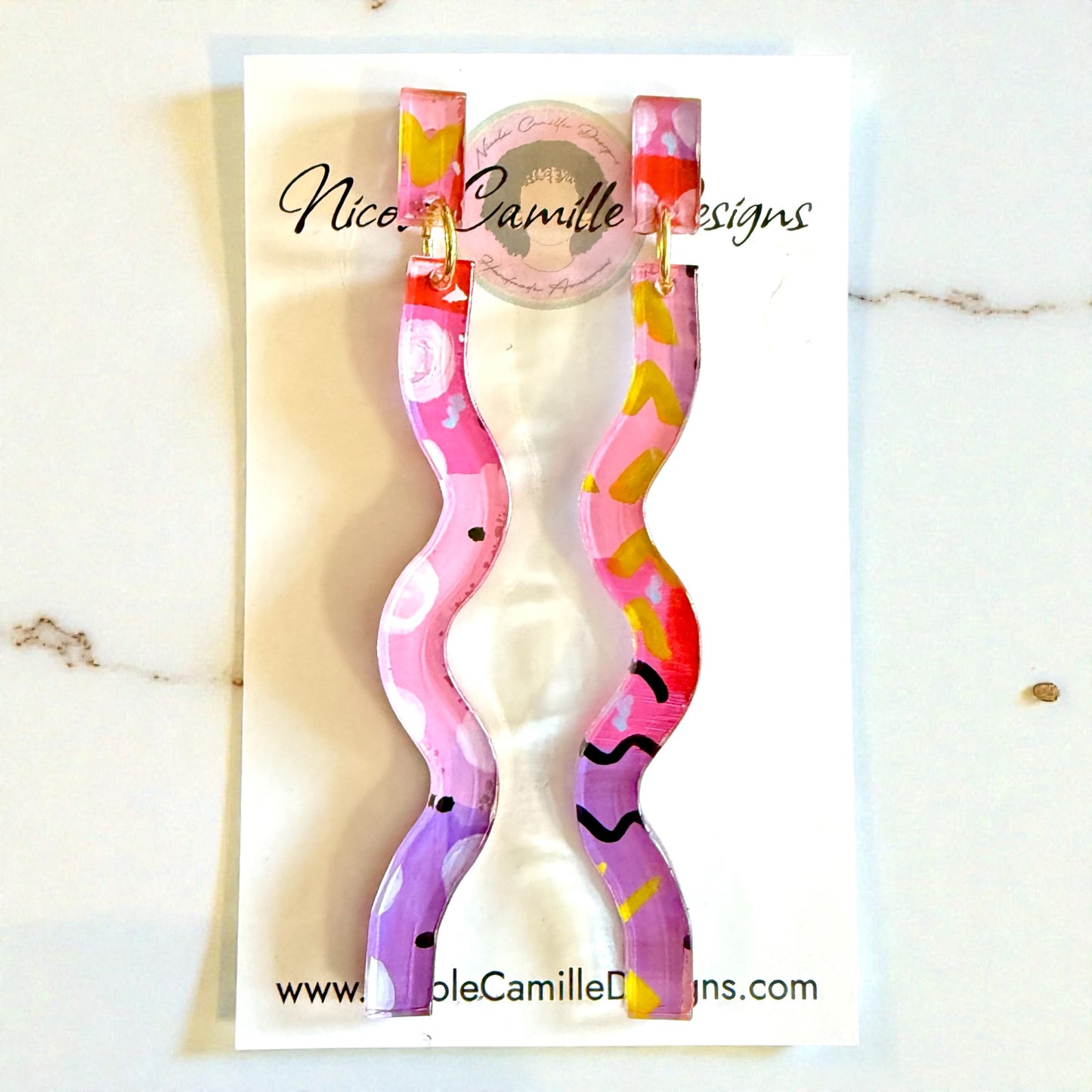 Red/Purple/Pink Abstract Skinny Acrylic Earrings