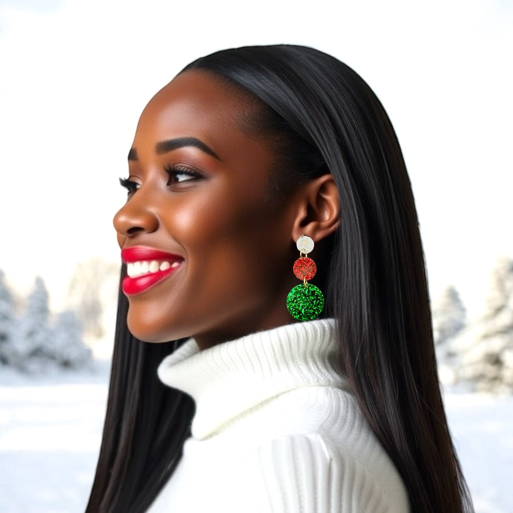 Christmas Glitter 3-Disc Resin Earrings