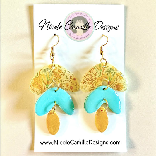 Fall Print Leaf Dangle Clay Earrings