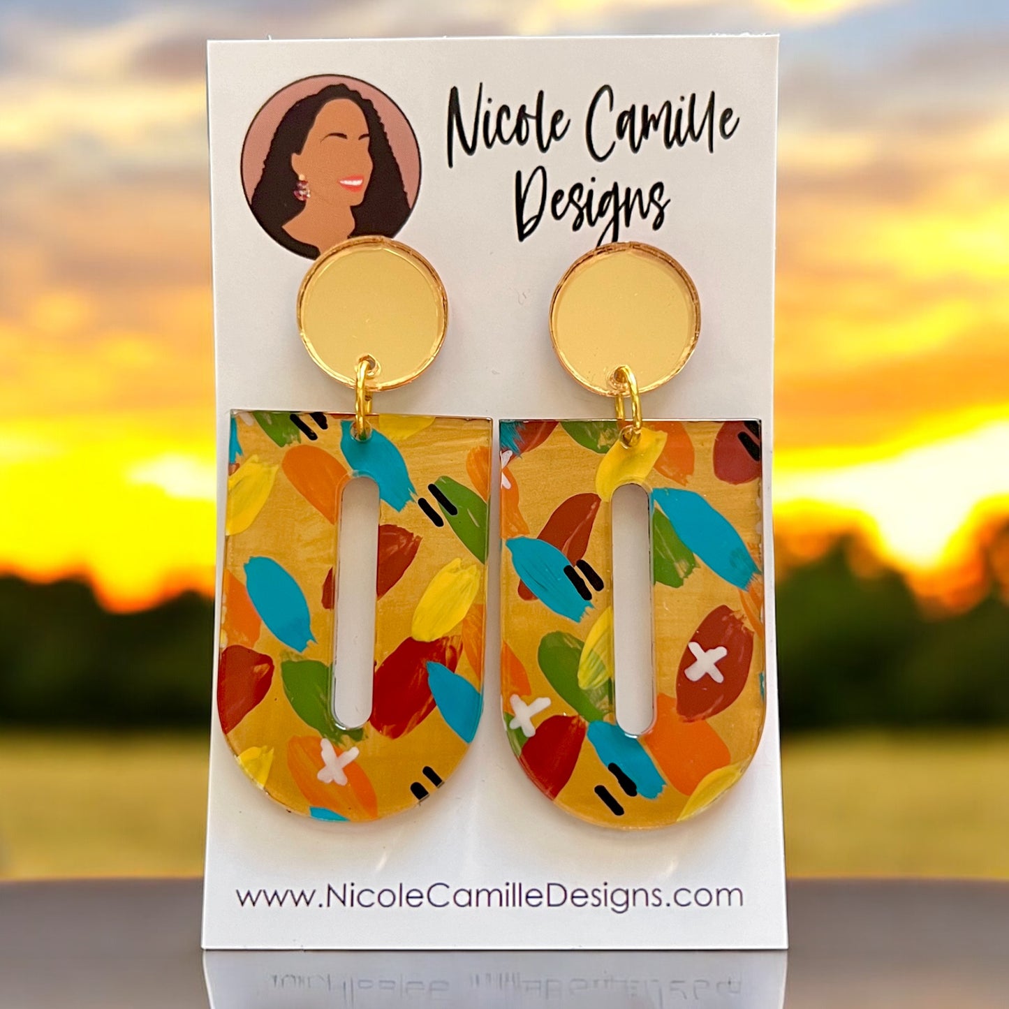 Fall Handpainted Reverse Arch Acrylic Earrings