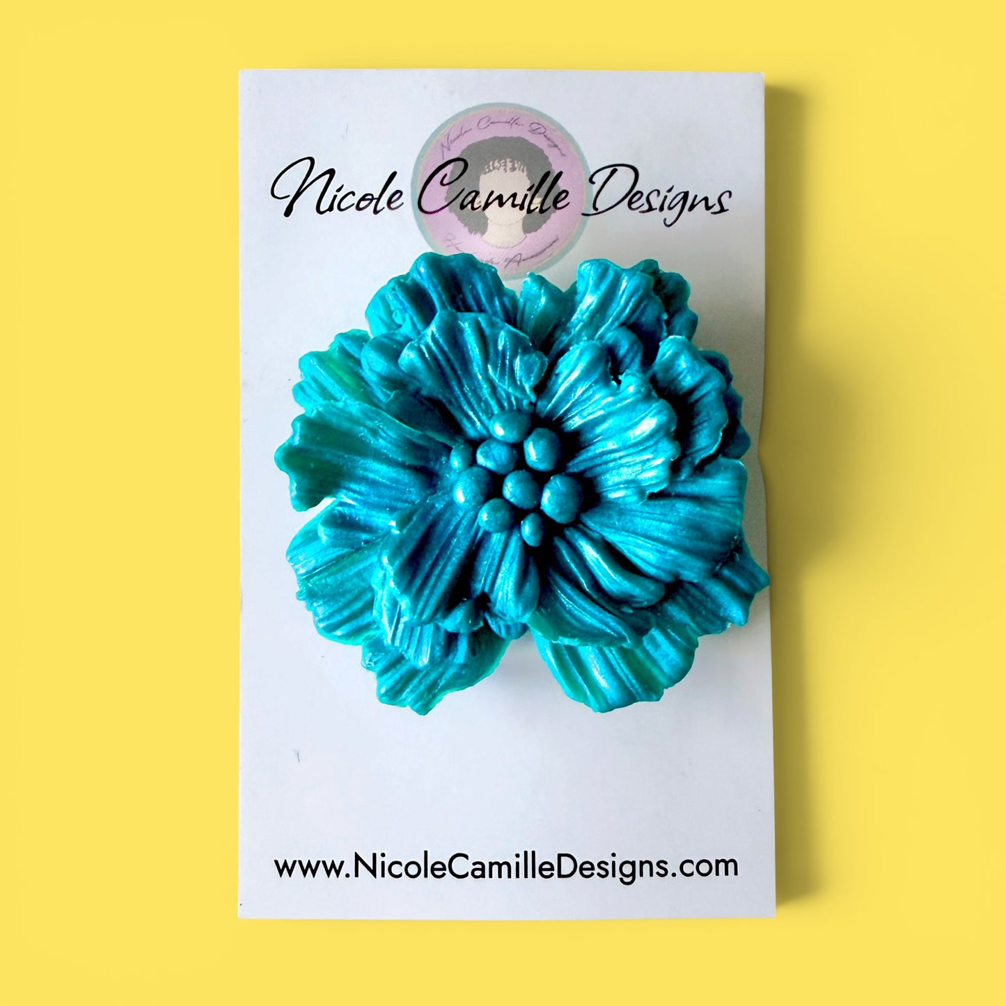 Teal Flower Clay Brooch