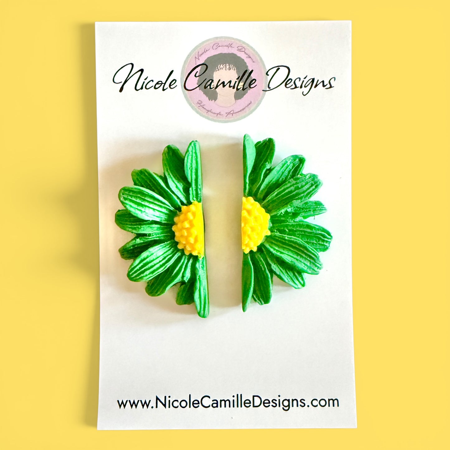 Green Half Flower Clay Earrings